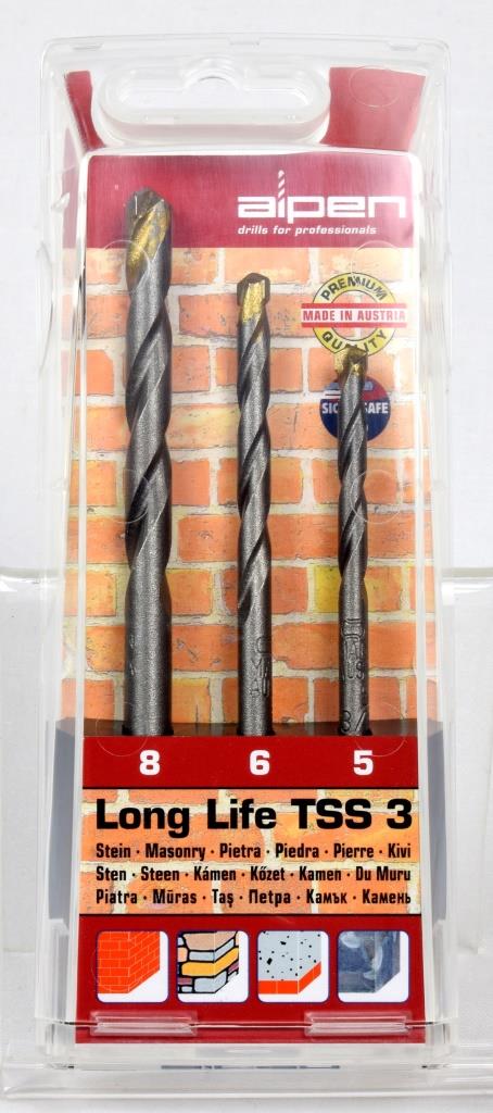 3 dílná sada vrtáků do betonu. Obsahuje vrtáky průměrů 5 mm, 6 mm, 8 mm v plastové kazetě. Vrtáky mají certifikát PGM